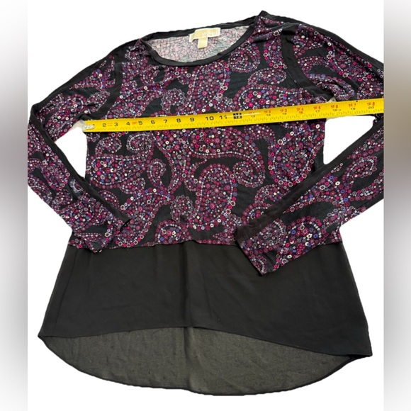 Michael Michael Kors Womens M Black Paisley Floral Print Long Sleeve Blouse Top - Picture 6 of 8